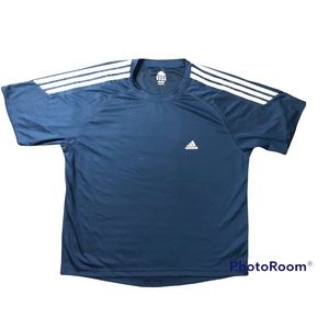 Adidas Mens Soccer Jersey Style Top Shirt Blue Three Stripe Breathable Preowned